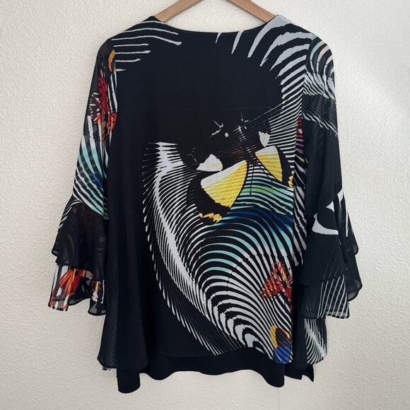 IC by Connie K Medium Wearable Art to Wear Blouse Butterfly Print Black Boho - Picture 10 of 10